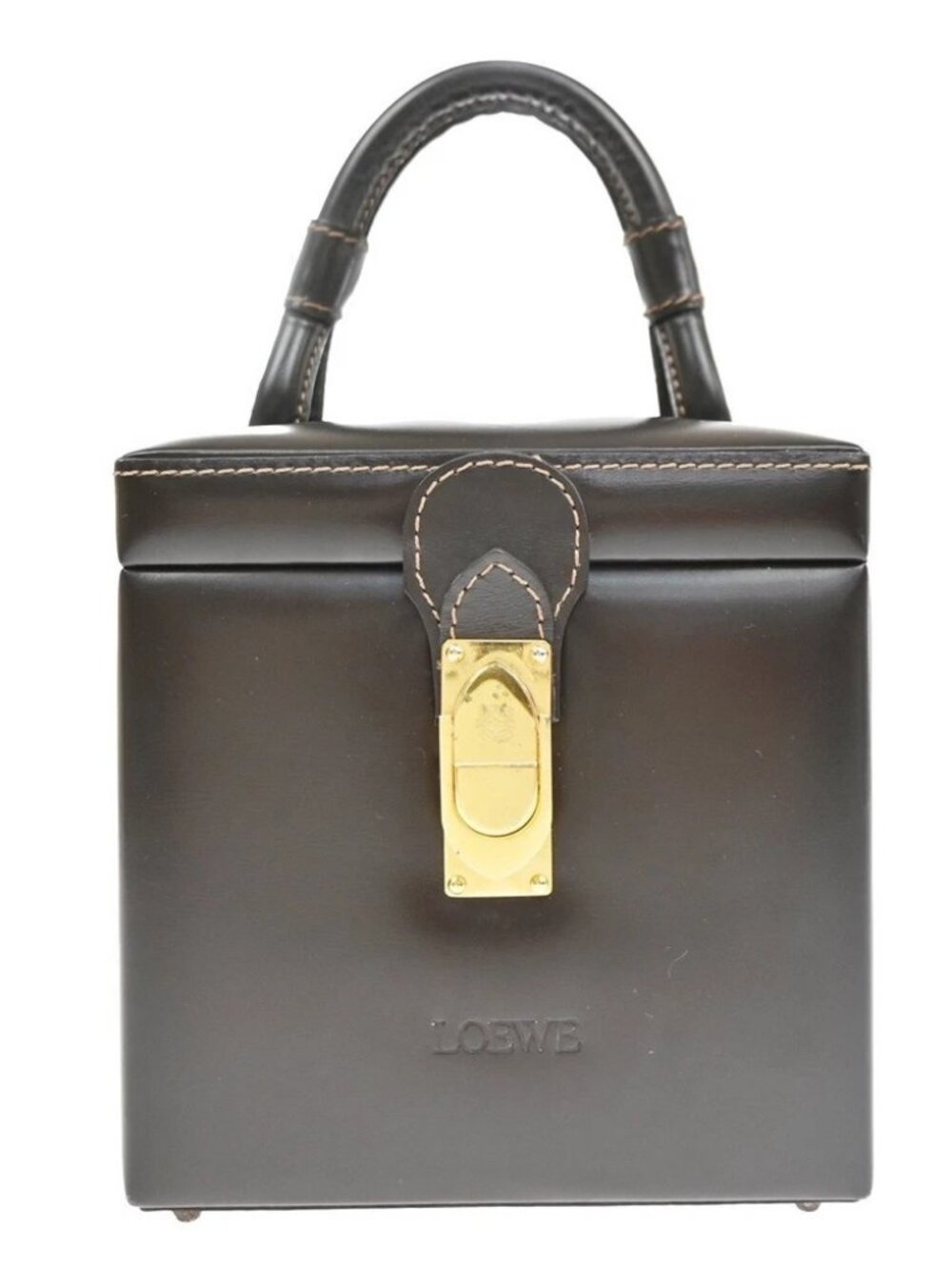 LOEWE Logo Square vanity Handbag Leather GHW Brown Spain